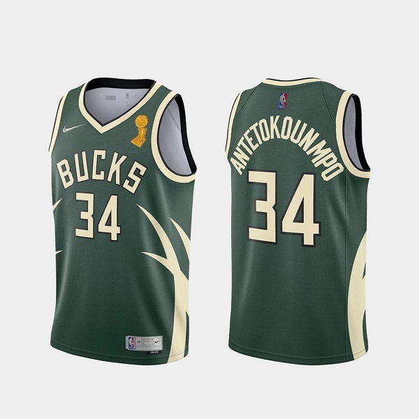 Men's Milwaukee Bucks #34 Giannis Antetokounmpo 2021 Green Finals Champions Stitched Basketball Jersey Men's Milwaukee Bucks #34 Giannis Antetokounmpo 2021 Green Finals Champions Stitched Basketball Jersey